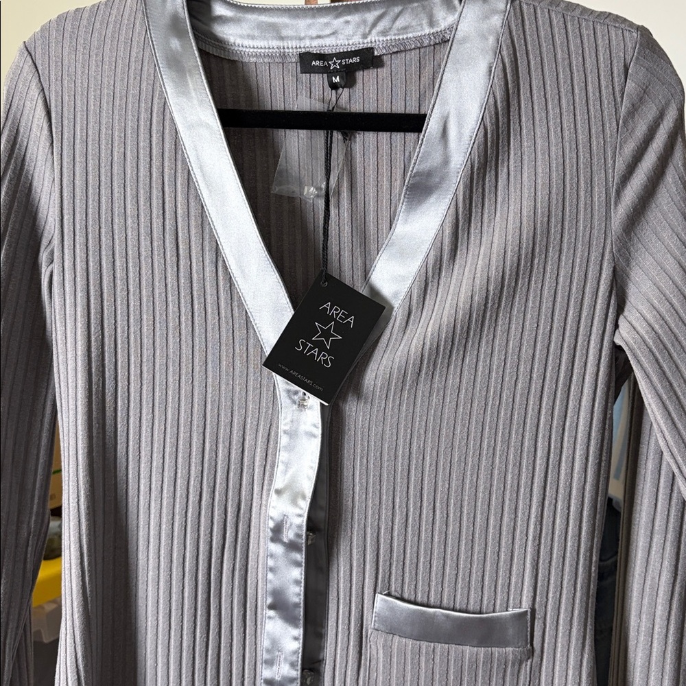 Area Stars Gray Cardigan Ribbed Knit